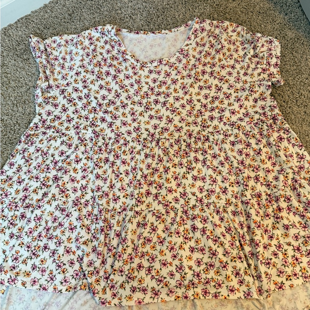 Chic Soul Cream Tunic with Pink Floral Print